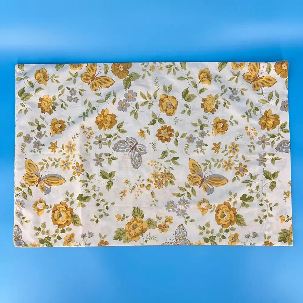 Vintage 70s Cottagecore Floral Butterfly Pillowcase 1970s Cottage Shabby Chic